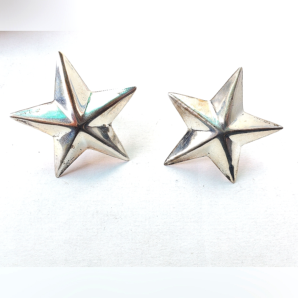 925 Sterling Silver Vintage Mexico Star Clip On Earrings Tg-110